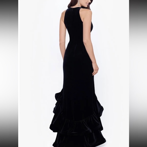 Betsy & Adam Long Velvet Tiered Ruffle Dress Black Size 6 - Picture 2 of 8